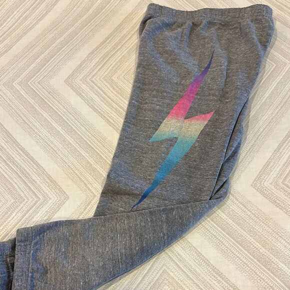 Aviator Nation Kids Gray Joggers with Rainbow Lightning Bolt Design - Size 12 - Picture 1 of 8